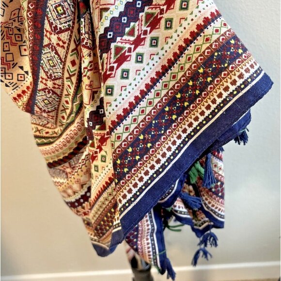 Gregory Ladner Mosaic Patter Scarf Women's Shawl Rustic Colors Boho Fringe Hem - Picture 7 of 9
